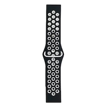Watch 22mm Spor Delikli Kordon - Siyah-beyaz