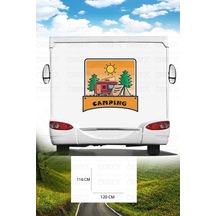Karavan Kamp Baskı Sticker - Kamp Çadırı Sticker - Ağaç Ve Güneş Sticker - 120x116 Cm