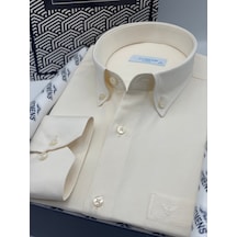 Klasik Uzun Kol Pamuklu Yaka Düğmeli Hediye Kutulu Kolay Ütülenebilir Erkek Gömlek Fs-003897 - Krem-2681