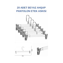 A Kalite 20 Adet Lamine Beyaz Ahşap Mandallı Pantolon Askısı Etek Beyaz