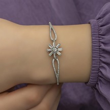 Alyans Evim Zirkon Taşlı Güneş Motifli Gümüş Kadın Bileklik