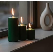 3 Lü Silindir Blok Mum Seti, Koyu Yeşil Dekoratif Sütun Mumlar, İçten Yanan Fitil, 7 Cm Çap, 7, 10, 15 Cm Yükseklik, Ev Dekorasyonu, Masa Ve Özel Gün Süsleme Mum Seti 50 x 22