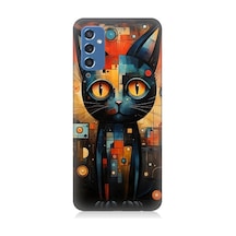 Samsung Galaxy M52 Uyumlu Kara Kedi Desenli Silikon Kılıf