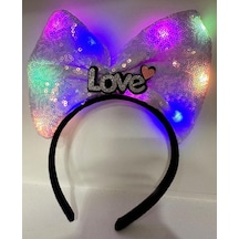 Led Işıklı Love Yazılı Mor Fiyonk Taç Kız Çocuk Parti Tacı Pop