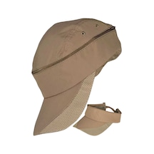 Tezzgelsin Unisex Mikro Kumaş Fermuarlı Sporcu Koşu Tenis Şapkası Vizör Şapka Camel