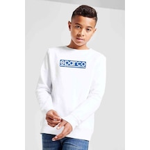 Tshirthane Sparco Logo Zeminli Baskılı Unisex Çocuk Beyaz Sweatshirt