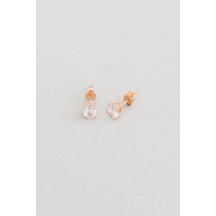 Oval Taşlı 6 Mm 18 Ayar Rose Altın Kaplama Gümüş Tektaş Küpe