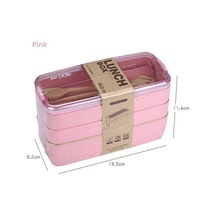 Youtek 900ml Pembe Buğday Samanı Üç Katlı Bölmeli Plastik Yemek Kutusu - Öğrencilere Ve Ofis Çalışanlarına Uygun, Taze Yemek Taşıma Diğer