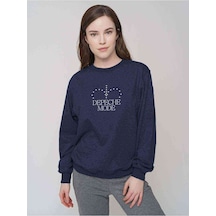 Depeche Mode Baskılı Indigo Mavi Kadın Sweatshirt