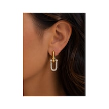 Gold Renk Zirkon Taşlı Geometrik Halka Kadın Küpe Altın - 905557901 Altın
