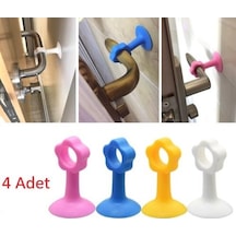 Renkli Vantuzlu Geçmeli Kapı Kolu Stoper 4lü Set Karışık Renk