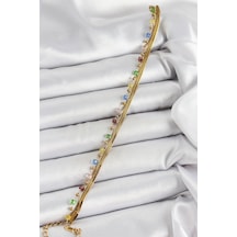 316l Çelik Gold Renk Karışık Renkli Kristal Taşlı Kadın Bileklik Çok Renkli