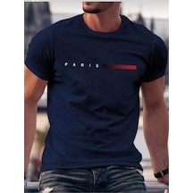 Kozia Outdoors Malkoçbey Kısa Çizgi Paris Baskılı Oversize Unisex Basic T-shirt Lacivert
