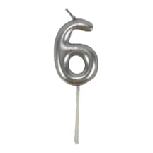 6 Altı Rakamlı Gümüş Gri Mum 6.5 Cm