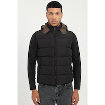 Dufy Erkek Slim Fit Kapüşonlu Siyah Yelek Mont-18153