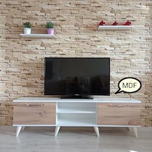 Mobilyasepeti Mobilya Sepeti (Ms 80) Mdf Tv Ünitesi Dolabı,Raflı,Beyaz,Ceviz
