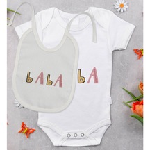 Bitmeyenkartus Bk Kids Baba Tasarımlı Bebek Body Zıbın Ve Mama Önlüğü Hediye Set (548582601)