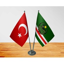Masa Üstü Çeçenistan İçkerya Bayrağı Türk Bayrağı İkili Krom Dire