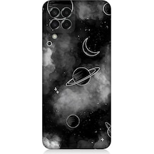 Samsung Galaxy M33 Uyumlu Siyah Beyaz Gezegenler Desenli Silikon Kılıf