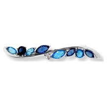 Oya Silver Safir Akuamarin Taşlı Gümüş Zarif Broş 0.7x4.5 Cm Oya-ex901 Lacivert
