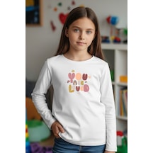 Yuvarlak Yaka You Baskılı Kız Çocuk Sweatshirt Beyaz