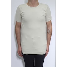 Santa Dmctekstil Erkek Düz Spor Kesim Dar Kalıp Bisiklet Yaka Basic T-shirt Koyu Bej