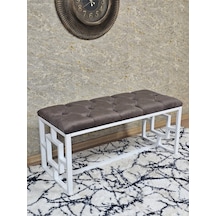 Zafir Beyaz Boyalı İçi Kareli Diktörtgen 100 Cm X 40 Cm Oturak Puf - Bench - Makyaj Oturağı - Oturak Kahverengi