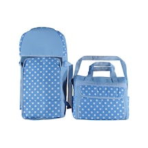 ŞMTSTYLE Bebek Bakım Çantası ve Portbebe, Mavi Puantiyeli İkili Taşıma Seti