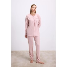 Will Like Gül Kurusu Modal Pamuklu Uzun Kollu Düğmeli 2'li Pijama Takımı Gül Kurusu