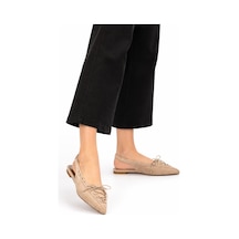 Dadwolf Kadın Süet Bağcıklı Slingback Babet Sivri Burun Arkası Açık Günlük Ayakkabı Bej