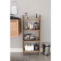 Alpaevmobilya Modern 4 Raflı Oval Kesim Banyo Düzenleyici Raf Metal Ayaklı Çok Amaçlı Raf Banyo Dolabı Açık Dolap Atlantik Çam