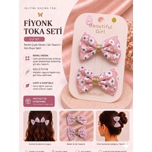 2'li Set Fiyonk Saç Tokası Çiçek Desenli Şık Tasarım Farklı Renk Seçenekli Ab Rengi