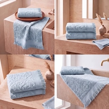Botti Home %100 Pamuk Jakarlı 2 Li El Ve Yüz Havlusu Seti 50 X 90 Cm Çeyizlik Saçaklı Havlu Bebe Mavisi