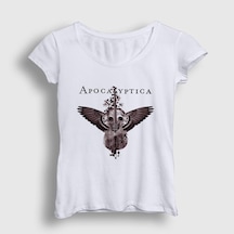 Presmono Kadın Cello Wings Apocalyptica T-shirt Beyaz