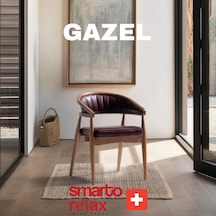 Smarto Relax Gazel 2'li Yemek Masası Sandalye Seti - Ahşap Ayaklı, Bordo Deri Döşeme Lacevert Ve Kahverengi