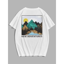 Startmore Erkek Beyaz Mountaın Baskılı Bisiklet Yaka Tshirt Beyaz