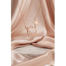925 Ayar Gümüş Satürn Gezegen Ve Yıldız Figürlü Kolye Rose Gold