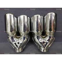 Yuvarlak Eğik Ağız 90mm Çift Çıkış Egzoz Ucu. Sağ Sol Takım N11.203