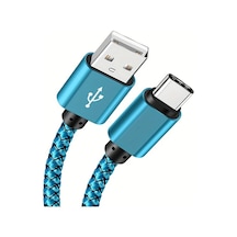 Oldfriend 2.4a Hızlı Şarj Usb-c Kablosu - Ultra/s23+/s22/s22+/s21 İçin Dayanıklı Nylon Örgülü Uzun Mavi 3m