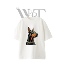 Thewert Doberman 2 Tasarım Baskılı Ünisex Beyaz Oversize T-shirt