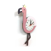 Sallanan Sarkaçlı Flamingo Desenli Çocuk Odası Duvar Saati Çok Renkli