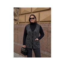Onno Style Women Desenli Çelik Örgü Klasik Triko Yelek Siyah - Gri