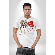 Poodle Ve Beagle Sevililer Günü Hediyesi Unisex Unisex Beyaz Organik Baskılı T-shirt Penye Yüksek Kalite Beyaz