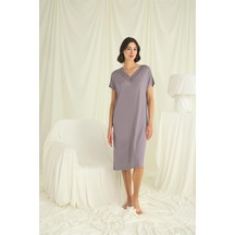 Monamise Kadın Yakası Dantelli Kısa Kollu Gecelik 18640 Gri