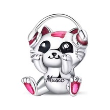 Müzik Dinleyen Kulaklıklı Kedi Charm Gümüş