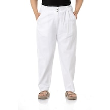 Büyük Beden Beli Fırfır Detaylı Yüksek Belli Gabardin Beyaz Pantolon 001