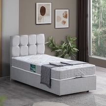 Setaymobilya Baza, Berlin Tek Kişilik Baza+Başlık+Comfort Yatak Seti, Açık Gri