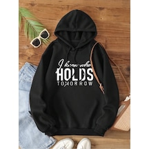 Coke Serisi Slogan Graphic Drawstring Thermal Lined Hoodie-trzksw717 Siyah