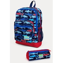 Coral High Kids Lacivert Kırmızı Köpek Balığı Desenli 2'li Okul Çanta Seti Set0223718