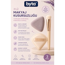 3 Lü Makyaj Uygulama Seti Makyaj Süngeri, Pudra Ponu Ve Göz Farı Fırçası